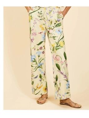 NWOT Mestiza Antonella Wide Leg Cream Cotton Floral pants summer euro luxury 8
